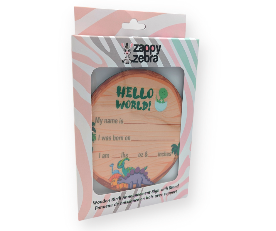 Birth Announcement Sign with Stand - Dino