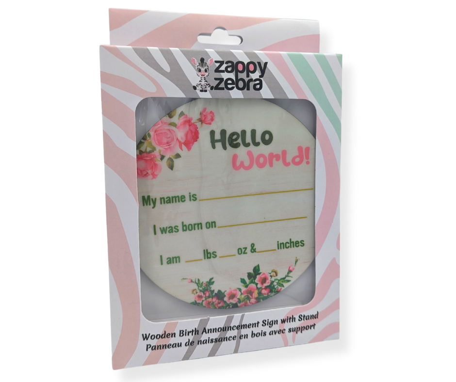 Birth Announcement Sign with Stand - Floral