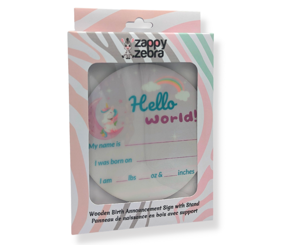 Birth Announcement Sign with Stand - Unicorn