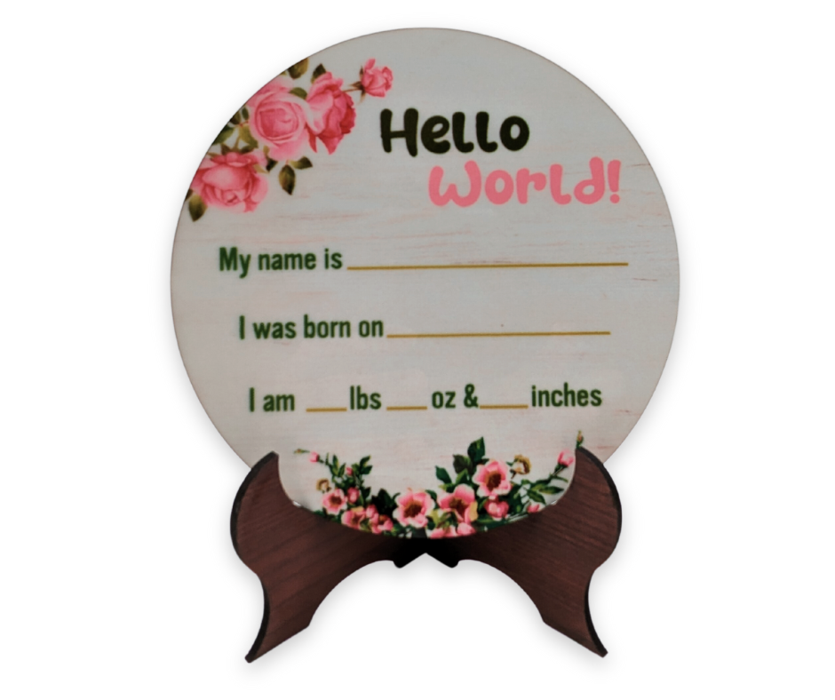 Birth Announcement Sign with Stand - Floral