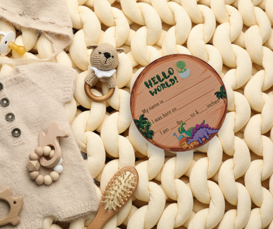 Birth Announcement Sign with Stand - Dino