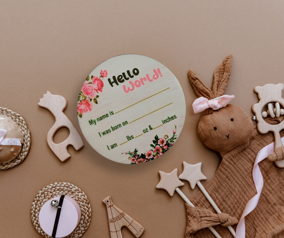 Birth Announcement Sign with Stand - Floral