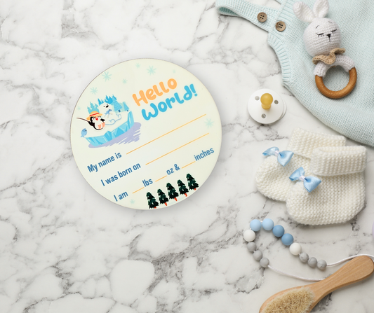 Birth Announcement Sign with Stand - Penguin
