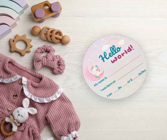 Birth Announcement Sign with Stand - Unicorn
