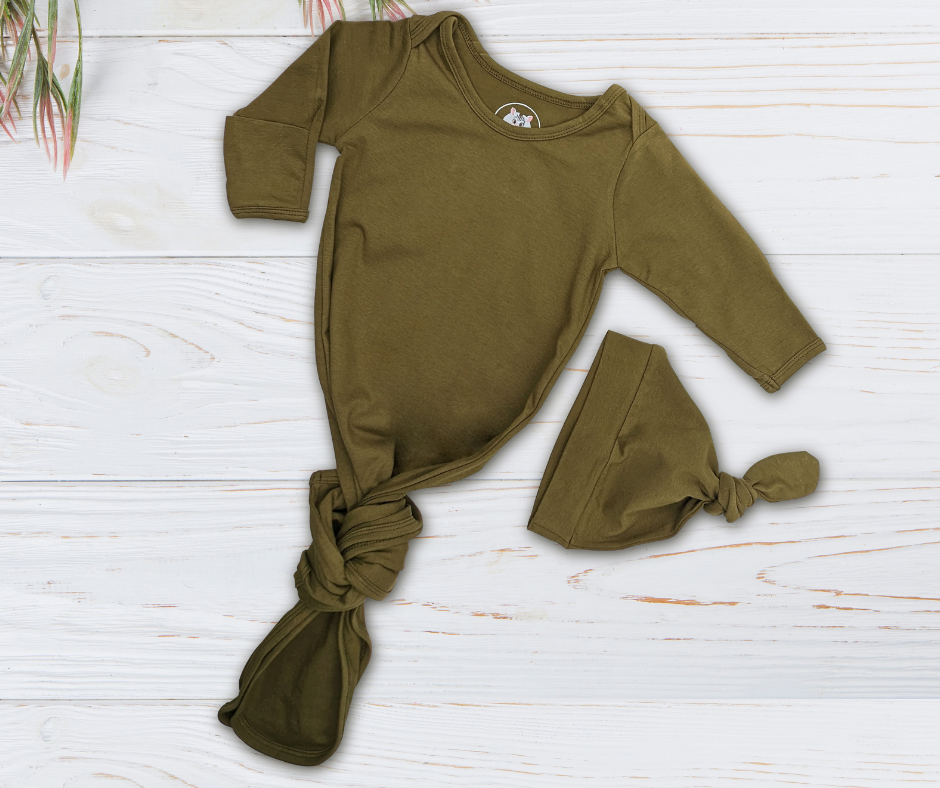 Knotted Gown with Hat - Moss Green