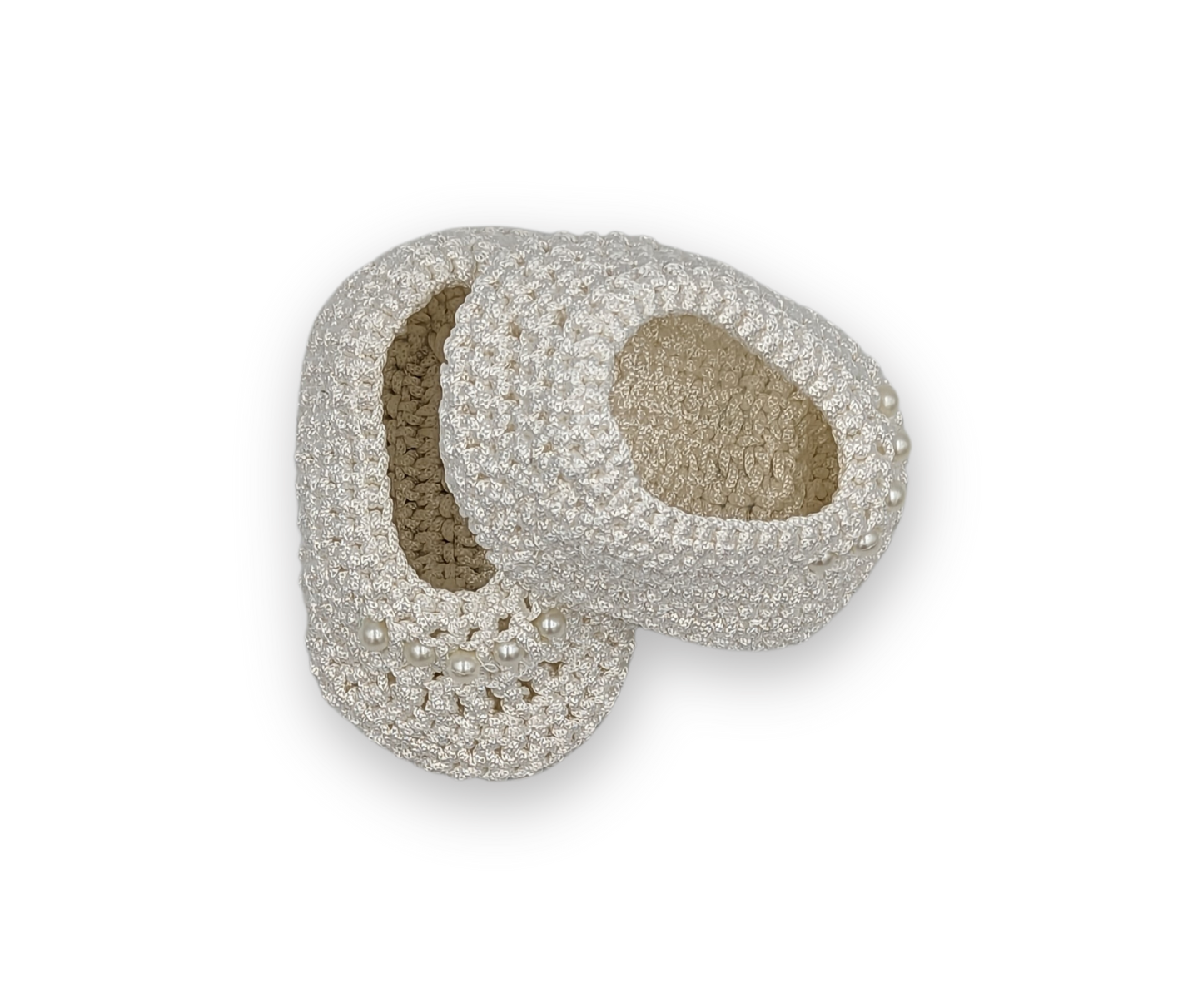 Chaussures au crochet faites à la main - Blanc avec perles