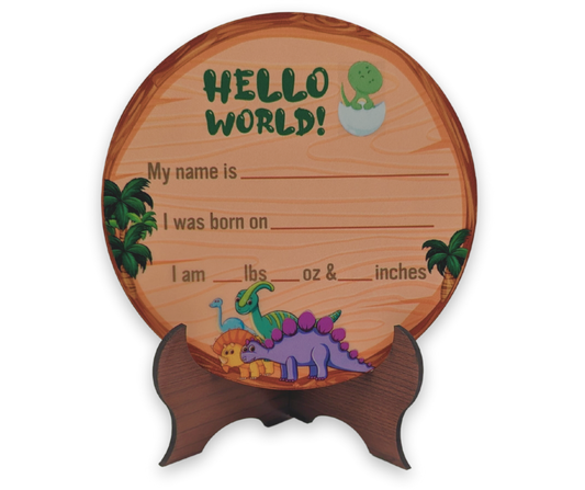 Birth Announcement Sign with Stand - Dino