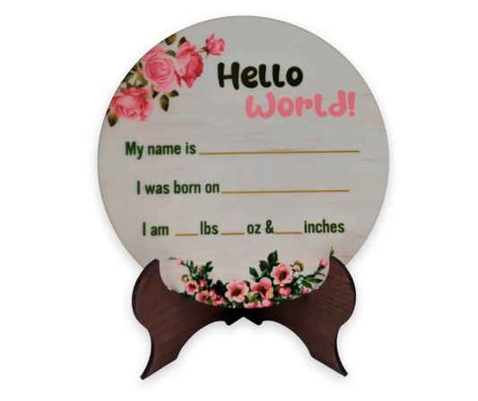 Birth Announcement Sign with Stand - Floral
