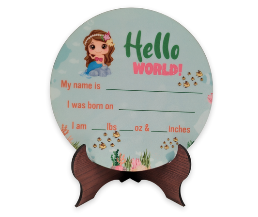 Birth Announcement Sign with Stand - Mermaid
