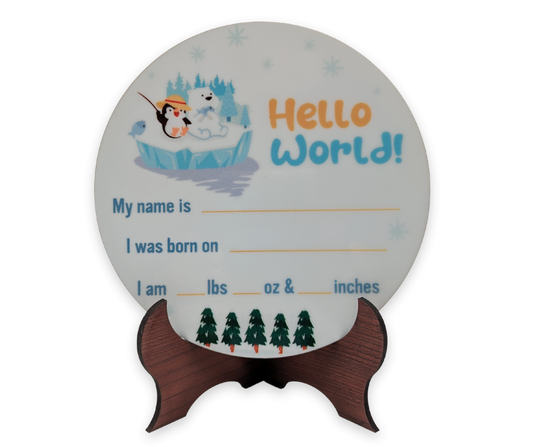 Birth Announcement Sign with Stand - Penguin