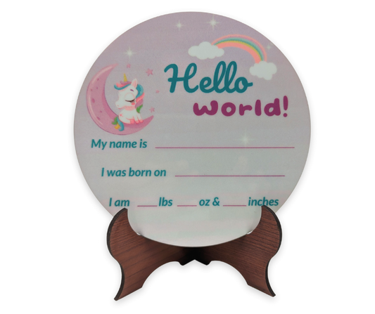 Birth Announcement Sign with Stand - Unicorn