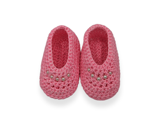 Handmade Crochet Shoes - Pink with Pearls