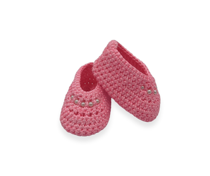 Handmade Crochet Shoes - Pink with Pearls