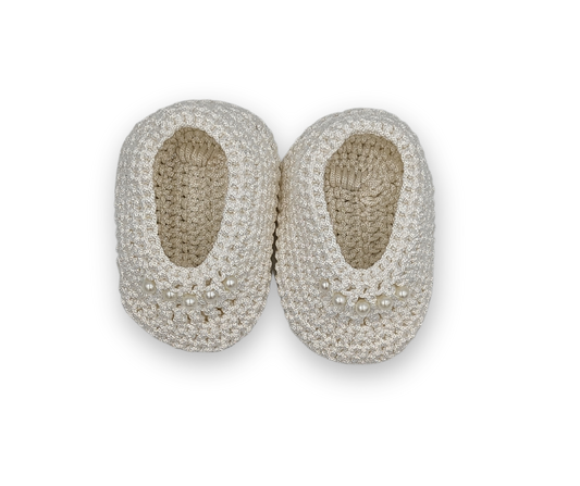 Chaussures au crochet faites à la main - Blanc avec perles
