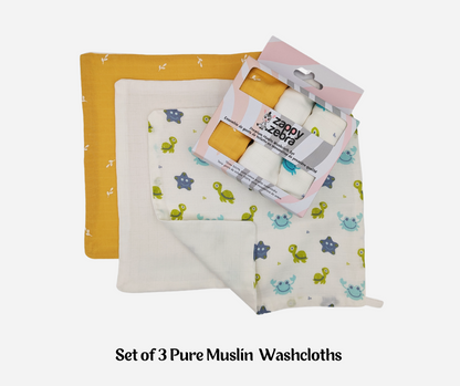 Muslin Wash Cloth (Set of 3) - Yellow