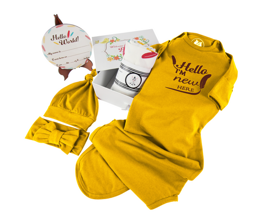 Gift Set (Newborn) - Feather Themed - Yellow